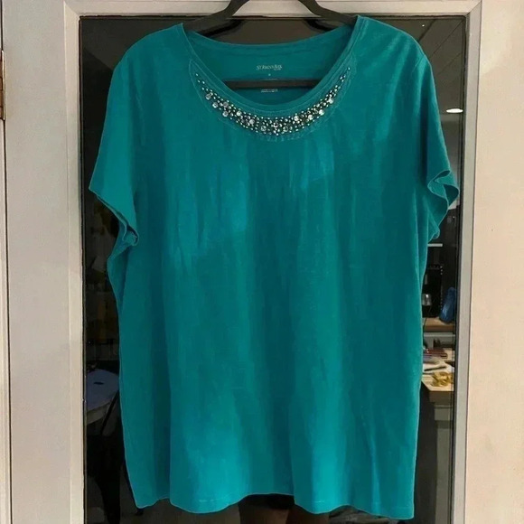 St. John’s Bay teal top with Jewel Accent size 2x - Picture 1 of 4